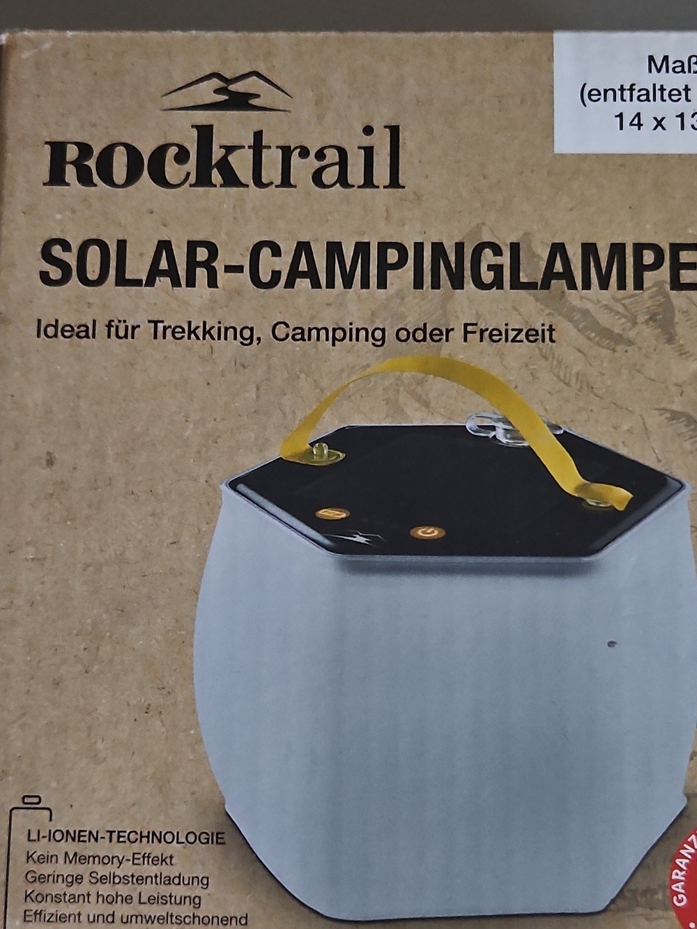 Rocktrail Solar Camping Lamp — White with Black Top and Yellow Handle